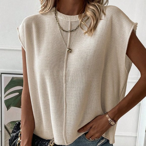 Apricot Casual Womens Solid Batwing Sleeve Sweater Vest - Picture 5 of 6